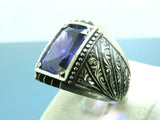 Turkish Handmade Jewelry 925 Sterling Silver Amethyst Stone Engraved Mens Rings