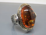 Turkish Handmade Jewelry 925 Sterling Silver Amber Stone Mens Rings