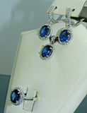 Turkish Handmade Jewelry 925 Sterling Silver Sapphire Stone Women's Earrings, Pendant & Ring Jewelry Set