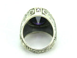 Turkish Handmade Jewelry 925 Sterling Silver Amethyst Stone Engraved Mens Rings
