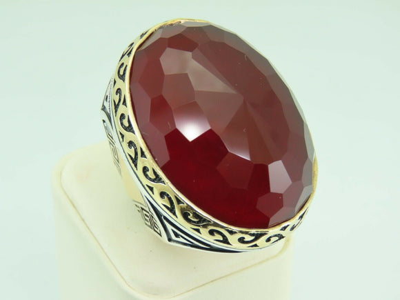 Turkish Handmade Jewelry 925 Sterling Silver Ruby Stone Mens Rings