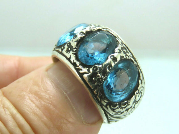 Turkish Handmade Jewelry 925 Sterling Silver Aquamarine Stone Mens Rings