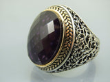 Turkish Handmade Jewelry 925 Sterling Silver Amethyst Stone Men's Rings