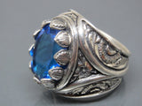 Turkish Handmade Jewelry 925 Sterling Silver Aquamarine Stone Mens Rings