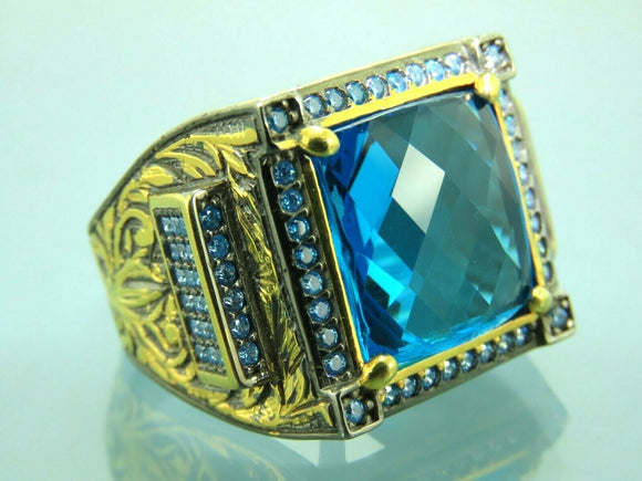 Turkish Handmade Jewelry 925 Sterling Silver Aquamarine Stone Mens Rings