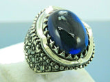 Turkish Handmade Jewelry 925 Sterling Silver Sapphire Stone Mens Rings