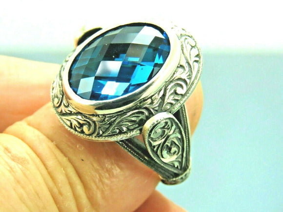 Turkish Handmade Jewelry 925 Sterling Silver Aquamarine Stone Mens Rings