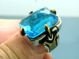 Turkish Handmade Jewelry 925 Sterling Silver Aquamarine Stone Mens Rings