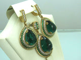 Turkish Handmade Jewelry 925 Sterling Silver Emerald Stone Women's Earrings & Pendant Jewelry Set