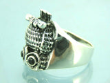 Turkish Handmade Jewelry 925 Sterling Silver Onyx Stone Owl Design Men Rings