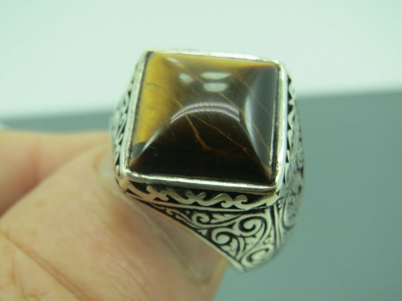 Turkish Handmade Jewelry 925 Sterling Silver Tiger's Eye Stone Mens Rings