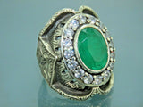 Turkish Handmade Jewelry 925 Sterling Silver Emerald Stone Mens Rings