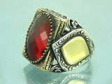 Turkish Handmade Jewelry 925 Sterling Silver Ruby Stone Mens Rings