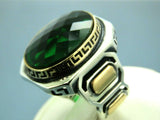 Turkish Handmade Jewelry 925 Sterling Silver Emerald Stone Mens Rings