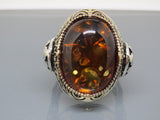 Turkish Handmade Jewelry 925 Sterling Silver Amber Stone Mens Rings