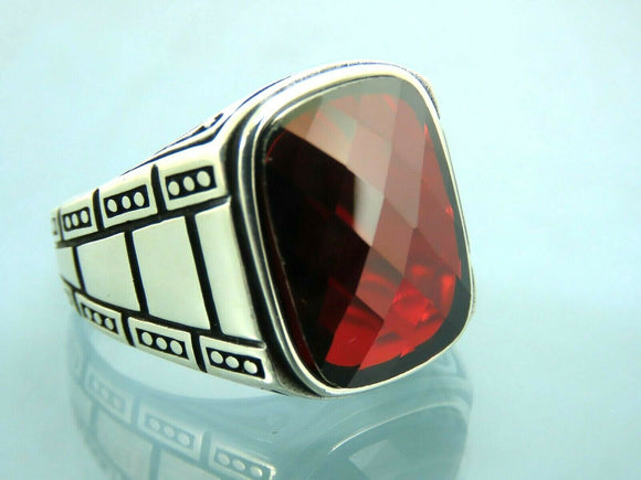 Turkish Handmade Jewelry 925 Sterling Silver Ruby Stone Mens Rings