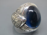Turkish Handmade Jewelry 925 Sterling Silver Sapphire Stone Engraved Mens Rings