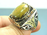 Turkish Handmade Jewelry 925 Sterling Silver Tiger's Eye Stone Mens Rings