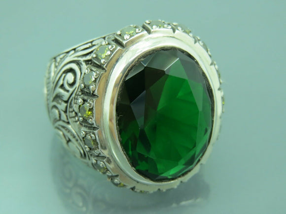 Turkish Handmade Jewelry 925 Sterling Silver Emerald Stone Mens Rings