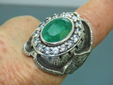 Turkish Handmade Jewelry 925 Sterling Silver Emerald Stone Mens Rings