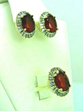 Turkish Handmade Jewelry 925 Sterling Silver Ruby Stone Women's Earrings & Ring Jewelry Set