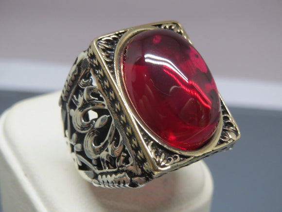 Turkish Handmade Jewelry 925 Sterling Silver Garnet Stone Mens Rings