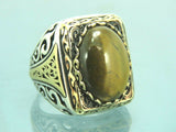 Turkish Handmade Jewelry 925 Sterling Silver Tiger's Eye Stone Mens Rings