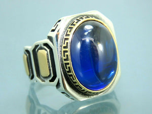 Turkish Handmade Jewelry 925 Sterling Silver Sapphire Stone Mens Rings