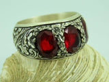 Turkish Handmade Jewelry 925 Sterling Silver Garnet Stone Mens Rings