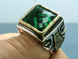 Turkish Handmade Jewelry 925 Sterling Silver Emerald Stone Mens Rings