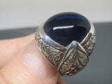 Turkish Handmade Jewelry 925 Sterling Silver Sapphire Stone Engraved Mens Rings