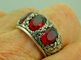 Turkish Handmade Jewelry 925 Sterling Silver Garnet Stone Mens Rings