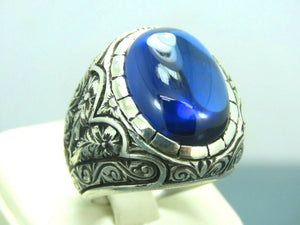 Turkish Handmade Jewelry 925 Sterling Silver Sapphire Stone Mens Rings