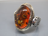 Turkish Handmade Jewelry 925 Sterling Silver Amber Stone Mens Rings