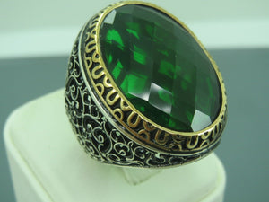 Turkish Handmade Jewelry 925 Sterling Silver Emerald Stone Mens Rings