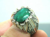 Turkish Handmade Jewelry 925 Sterling Silver Emerald Stone Mens Rings