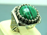 Turkish Handmade Jewelry 925 Sterling Silver Malachite Stone Men's Rings