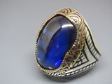 Turkish Handmade Jewelry 925 Sterling Silver Sapphire Stone Mens Rings