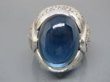 Turkish Handmade Jewelry 925 Sterling Silver Sapphire Stone Engraved Mens Rings