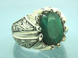 Turkish Handmade Jewelry 925 Sterling Silver Emerald Stone Mens Rings