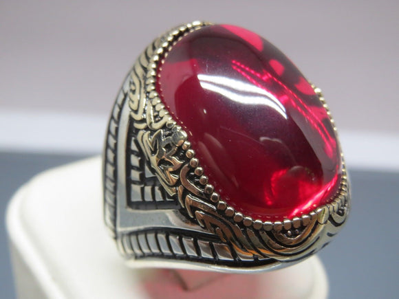 Turkish Handmade Jewelry 925 Sterling Silver Ruby Stone Mens Rings