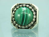 Turkish Handmade Jewelry 925 Sterling Silver Malachite Stone Men's Rings