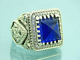 Turkish Handmade Jewelry 925 Sterling Silver Sapphire Stone Mens Rings