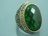 Turkish Handmade Jewelry 925 Sterling Silver Emerald Stone Mens Rings