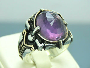 Turkish Handmade Jewelry 925 Sterling Silver Amethyst Stone Men's Rings