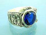 Turkish Handmade Jewelry 925 Sterling Silver Sapphire Stone Mens Rings