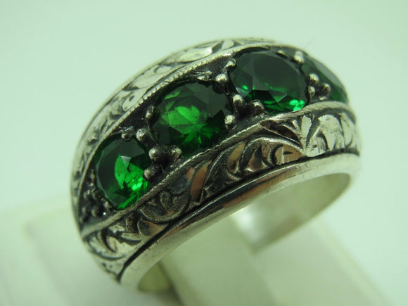 Turkish Handmade Jewelry 925 Sterling Silver Emerald Stone Mens Rings