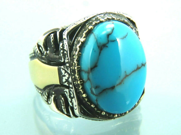 Turkish Handmade Jewelry 925 Sterling Silver Turquoise Stone Mens Rings