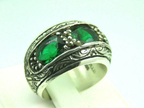 Turkish Handmade Jewelry 925 Sterling Silver Emerald Stone Mens Rings