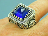 Turkish Handmade Jewelry 925 Sterling Silver Sapphire Stone Mens Rings